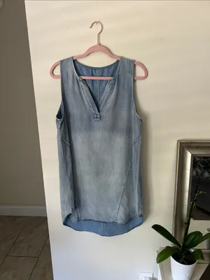 Cupshe Everyday Denim v neck boho western cotton pop over Mini Dress L thumbnail 2