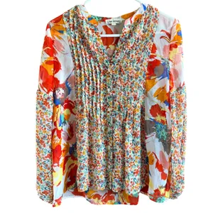 Hope Springs‎ Floral Blouse Fits Medium Small Multicolor Boho Patchwork Top White Size undefined thumbnail 2