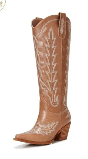 Brand New Still in box! Women's Tan Embroidered Western Heeled Boots thumbnail 1