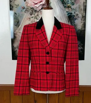 Awesome Vintage 1980s Velvet Trim Pendleton Plaid Wool Blazer! thumbnail 1