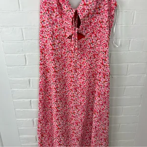 NWT Lulus Intricate Sweetness Red Floral Tie Front Sleeveless Midi Dress Size L thumbnail 5