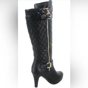 TOP MODA Women’s Quilted Buckle Low Heel Zipper Knee High Boots. Size 8 thumbnail 6