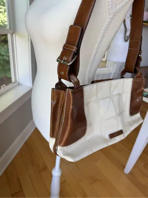 Vintage 90’s Nine & Co. White Canvas Shoulder Bag with Brown Leather Trim thumbnail 3