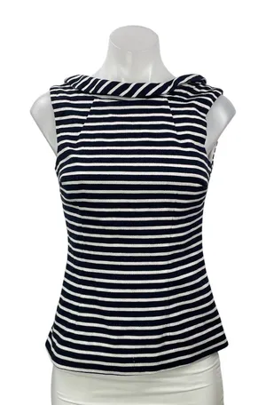 Boden Martha Women's Black White Sleeveless Striped Boat Neck Blouse Top Size 2 thumbnail 1