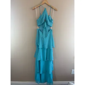 Lulus Tier and Now Blue Tie-Back Tiered Maxi Dress Size Large NWT Wedding Formal thumbnail 4