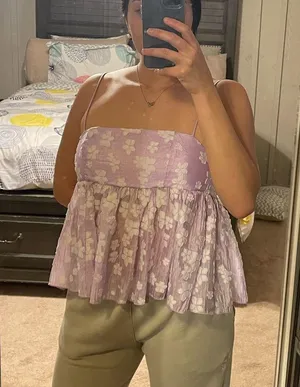 Lucy in the Sky Beth Floral Baby Doll Top in Purple thumbnail 3