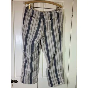 Gap Linen Pant Womens 6R Wide Leg Blue White Stripe Boho Coastal Prep‎ READ thumbnail 2