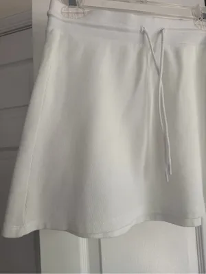Sunday Best Aritzia White Waffle Knit Drawstring Mini Skirt S thumbnail 4