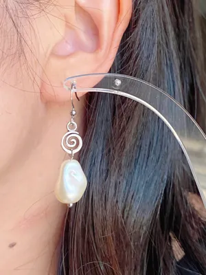 Handmade cute funky fairy style baroque pearl & spiral dangle earrings🩵 thumbnail 5