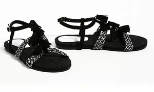 Anthropologie Fringed Rope Tassel Sandals Black White Woven Boho Sandals Sz 8💛 thumbnail 1