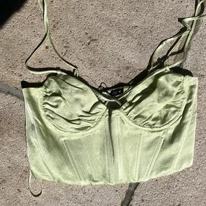 NWT Zara Bright Green Silk Corset Top‎ thumbnail 1