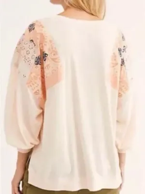 We the Free Feelin It Patchwork Paisley Peach Top Western Boho Free People Small thumbnail 8