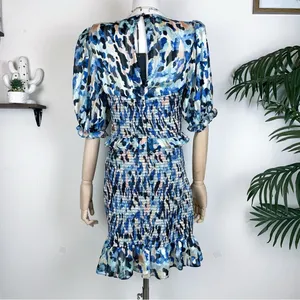 Elliatt Incubus Smocked Short Sleeve Mini Dress in Blue Multi Size Small NWT thumbnail 10
