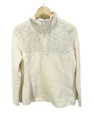 Eddie Bauer Womens Jacket Beige Fleece Lined Waist Length‎ 1/2 Zip Mock Neck L thumbnail 1