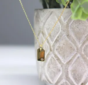 Boutique 14k gold plated 925 Silver Dainty Tag Necklace thumbnail 4