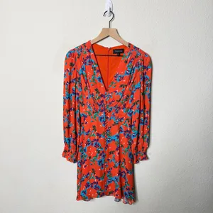 Saloni Eve Mini Dress Tangerine Sweetpeas‎ Chiffon Viscose Smock V Neck Size 0 thumbnail 8