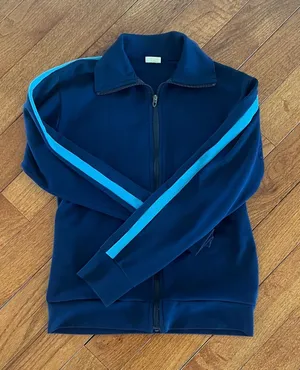 Source Unknown 90s vintage Navy Full-Zip Track Athletic Jacket with Light Blue Stripe thumbnail 1