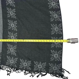 Fuzzy Oversized Layering Ruana Wrap Black Gray Floral Boho Fringe Cape Shawl OS thumbnail 5