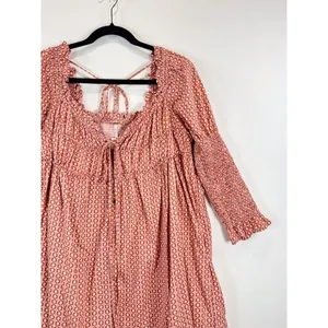 Free People Mini Dress Red Star Dip Smocked Allover Print Loose A Line Large thumbnail 7