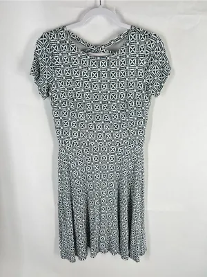 LOFT Geometric Crisscross Back Fit & Flare Dress Blue White Size 0 thumbnail 2