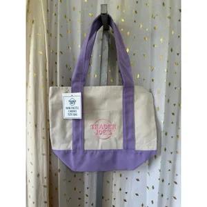 NWT Trader Joe's Rare Limited Pastel Lavender Mini Canvas Tote Lunch Bag thumbnail 2