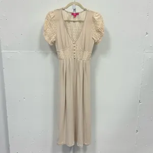 Betsey Johnson Mosaic Lace Puff-Sleeve Midi Dress Crochet Back Cream Sm JL408532 thumbnail 4