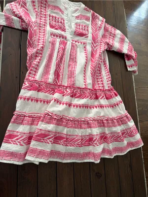 THML Pink & White Embroidered Tiered V-Neck Dress size-S thumbnail 8