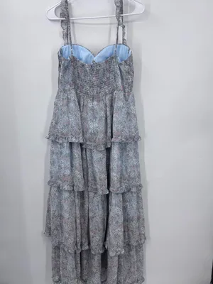 Astr Floral Tiered Maxi Dress in Light Gray and White thumbnail 6