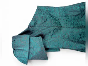 NWT WNTRMSE Green & Black Henna Dress Jacquard One Shoulder Bow Accent,‎ Size 2 thumbnail 5