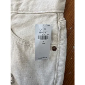 NWT Extra High-Waisted Sky-Hi Wide-Leg Cargo Jeans Ivory Ecru Old Navy 2 Tall thumbnail 3