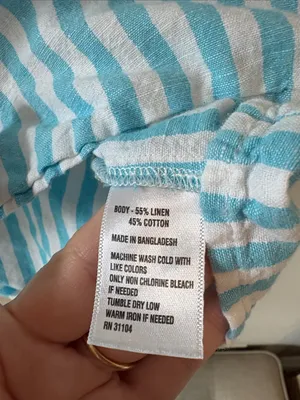 Kim Rogers Blue & White Striped V-Neck linen and cotton Top thumbnail 3