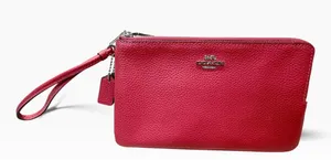 Coach Discontinued Double Corner Zip Wristlet Bright Red Leather F87590 NWOT thumbnail 1
