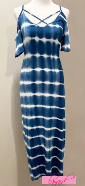 UO Tie-Dye Off-The-Shoulder Strappy Cut-Outs Open Back Striped Edgy Cutout Maxi thumbnail 1