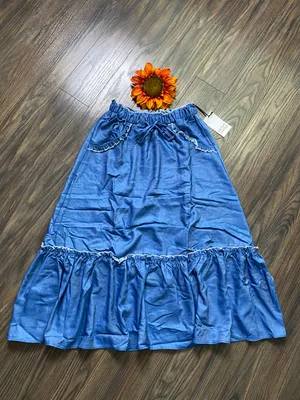 Unique Vintage NWT 1970s Chambray Ruffle Tiered Midi Skirt X-SMALL thumbnail 8
