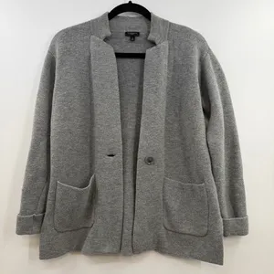 Talbots Petite Lambswool Sweater Blazer SP Gray Knit Jacket Quiet Luxury thumbnail 1
