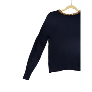 Tory Burch Black Knit Sweater‎ Textured Metallic Front Panel XS thumbnail 8