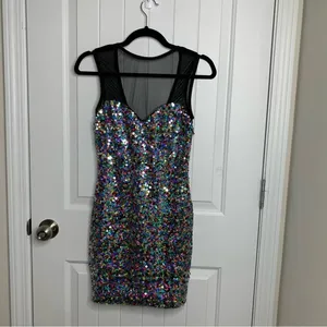 Dress the population sequin mini dress bodycon hoco homecoming party XS FLAWED‎ thumbnail 4