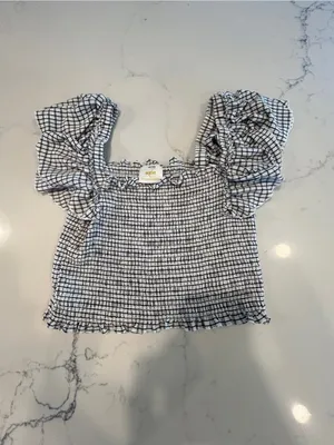Anthropologie Maeve Crinkle Gingham Smocked Top thumbnail 2