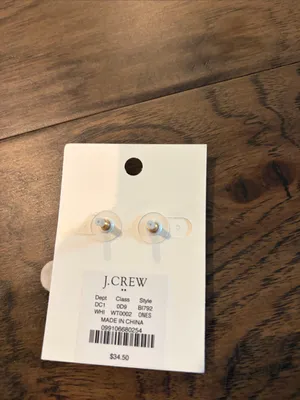 New With Tags JCrew Factory White and Gold Beaded Flower Earrings thumbnail 2