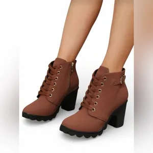 Brown Thick Heel Ankle Boots with Laces and Buckle Size 7 US New in box thumbnail 3