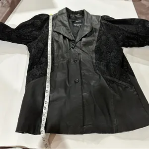 Vintage 80s Wilsons Black Leather Paisley Print Long Sleeve Coat‎ Size M thumbnail 13