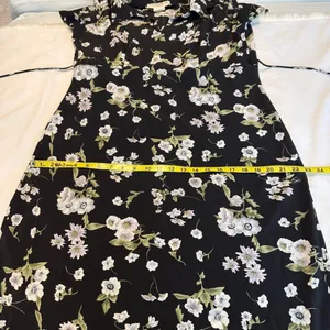 Vintage 90s B Moss Dark Floral Maxi Dress Women’s 13/14 Short Sleeve Collar thumbnail 12