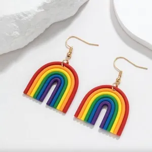 Boho Festival Colorful Rainbow Dangle Earrings Jewelry Pride Clay Drop Whimsical thumbnail 2