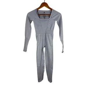 Free People Movement XS Good Karma Long Sleeve Long Sleeve Jumpsuit Ice‎ Grey thumbnail 2