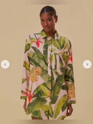 Farm Rio Pink Banana Leaves Linen Jumpsuit Small Long Sleeve Tropical Vacay Chic thumbnail 4
