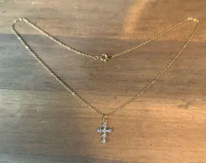 Vintage blue rhinestone cross pendant necklace thumbnail 2