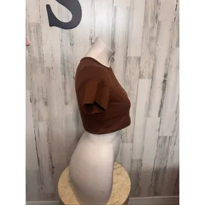 Brown Cropped Short Sleeve Tee Womens Size XS Crew Neck Basic T-Shirt Layering thumbnail 4