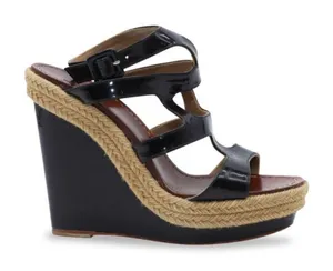 Christian Louboutin Bilbao Black Patent Leather Strap Wedge Sole‎ Sandals 41 thumbnail 1