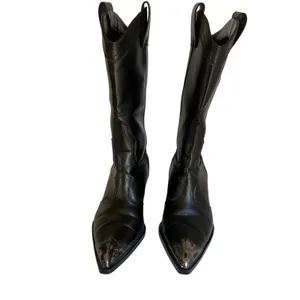 ZARA Women’s Black Western Cowboy Boots Size 37 US 6.5 Silver Metal Toe Y2K thumbnail 3