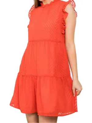 THML Women's To The Venue Dress In Terracotta MIDI new tiered S thumbnail 1